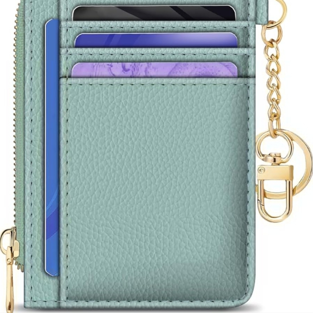Mint Green Card Holder With Gold Accents